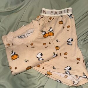 American Eagle Outfitters Cream Snoopy Pumpkin Pajama Set